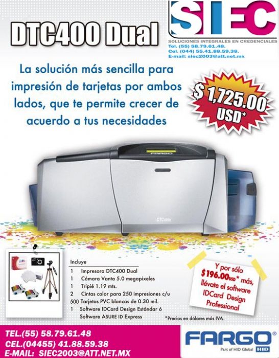 IMPRESORA DE CREDENCIALES FARGO DTC 400e DUAL
